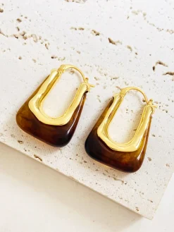 U-Shape Amber Hoop Earrings