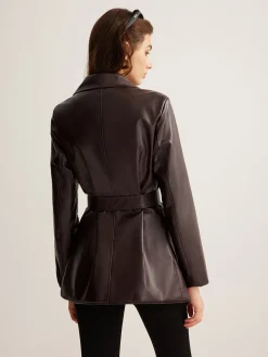 Utility PU Leather Belted Jacket