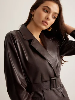 Utility PU Leather Belted Jacket