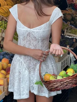 Vacation Lace Semi-Sheer Short Dress