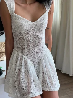 Vacation Lace Semi-Sheer Short Dress