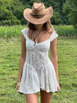 Vacation Lace Semi-Sheer Short Dress