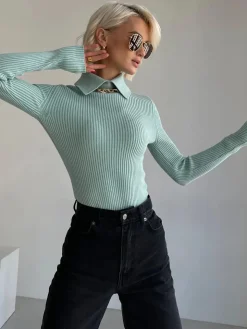 Vanilla Polo Long Sleeve Knit Top