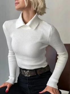 Vanilla Polo Long Sleeve Knit Top