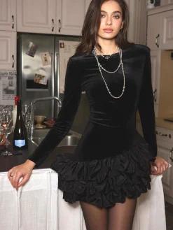 Velvet Bubble Dress With Shoulder Pads
