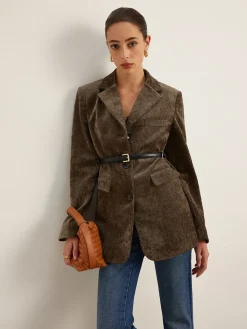 Velvet Button Blazer With Belt