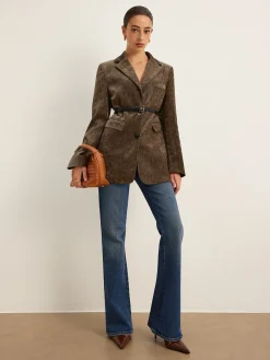 Velvet Button Blazer With Belt