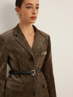 Velvet Button Blazer With Belt