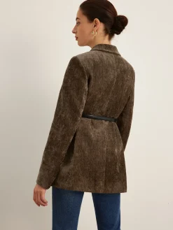 Velvet Button Blazer With Belt