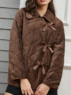 Velvet Button Bow Coat