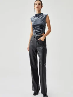 Velvet Draped Mock Neck Sleeveless Crop Top