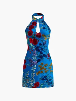 Velvet Jacquard Backless Halter Dress
