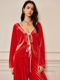 Velvet Lace Up Draped Pants Set