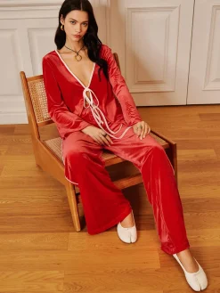 Velvet Lace Up Draped Pants Set