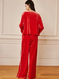 Velvet Lace Up Draped Pants Set