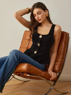 Velvet Metal-Button Vest
