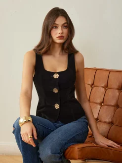 Velvet Metal-Button Vest