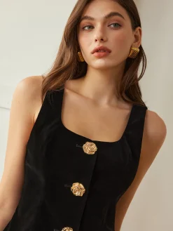 Velvet Metal-Button Vest