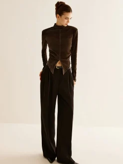 Velvet Mock-Neck Slit T-Shirt