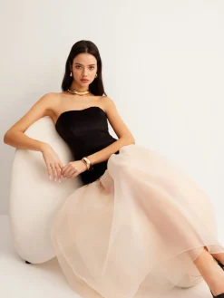 Velvet Panel Mesh Tube Dress