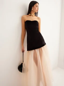 Velvet Panel Mesh Tube Dress