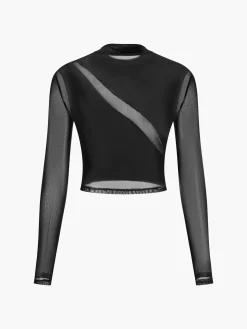 Velvet Panel Sheer Crop Blouse