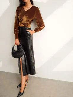 Velvet Pleated Slim Blouse