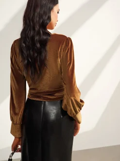 Velvet Pleated Slim Blouse