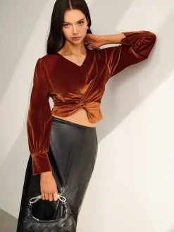 Velvet Pleated Slim Blouse