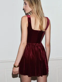 Velvet  Pleated Strappy Short Dress
