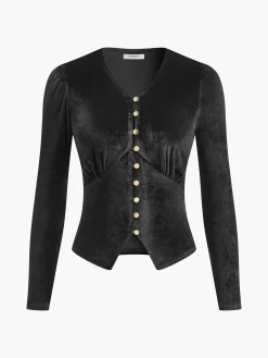 Velvet Split Button Top