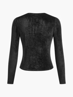 Velvet Split Button Top
