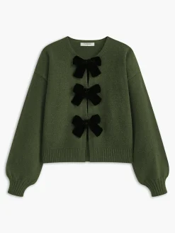 Velvet-Bow Lantern Sleeve Sweater