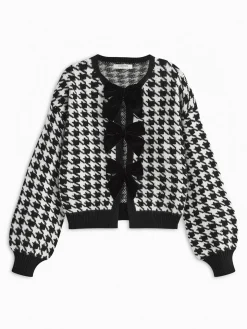 Velvet-Bow Lantern Sleeve Sweater