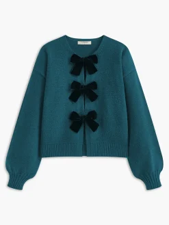 Velvet-Bow Lantern Sleeve Sweater