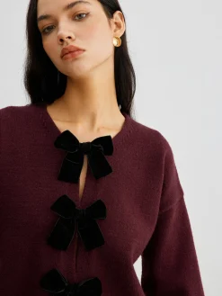 Velvet-Bow Lantern Sleeve Sweater