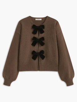 Velvet-Bow Lantern Sleeve Sweater