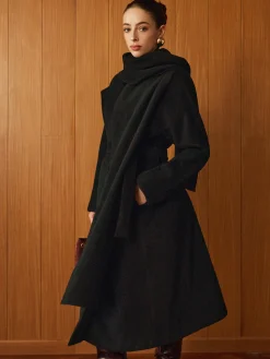 Versatile Belted Warm Coat With Scarf