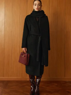 Versatile Belted Warm Coat With Scarf