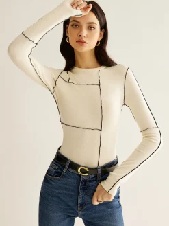 Versatile Contrast Piping Jersey Blouse