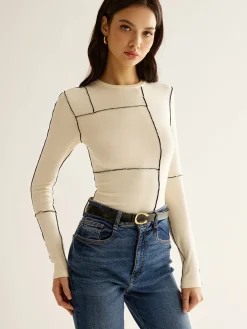 Versatile Contrast Piping Jersey Blouse