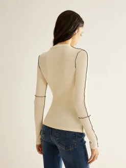 Versatile Contrast Piping Jersey Blouse
