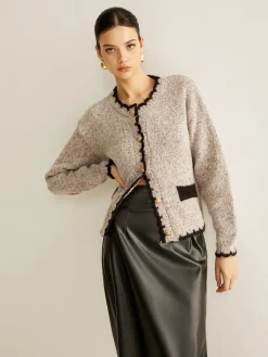 Versatile Contrast Trim Button Cardigan