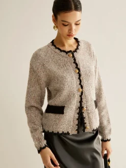 Versatile Contrast Trim Button Cardigan