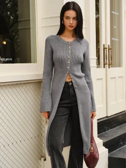 Versatile Metal Breasted Sweater Dress