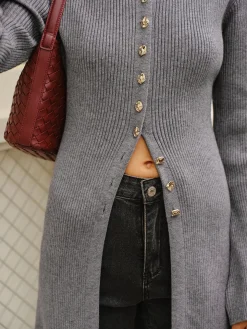 Versatile Metal Breasted Sweater Dress