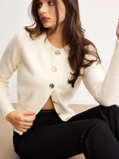 Versatile Metal Button Knit Outerwear