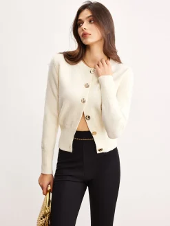 Versatile Metal Button Knit Outerwear
