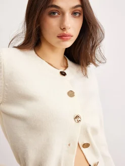 Versatile Metal Button Knit Outerwear