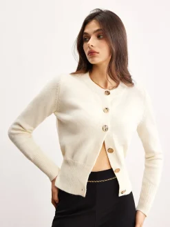 Versatile Metal Button Knit Outerwear